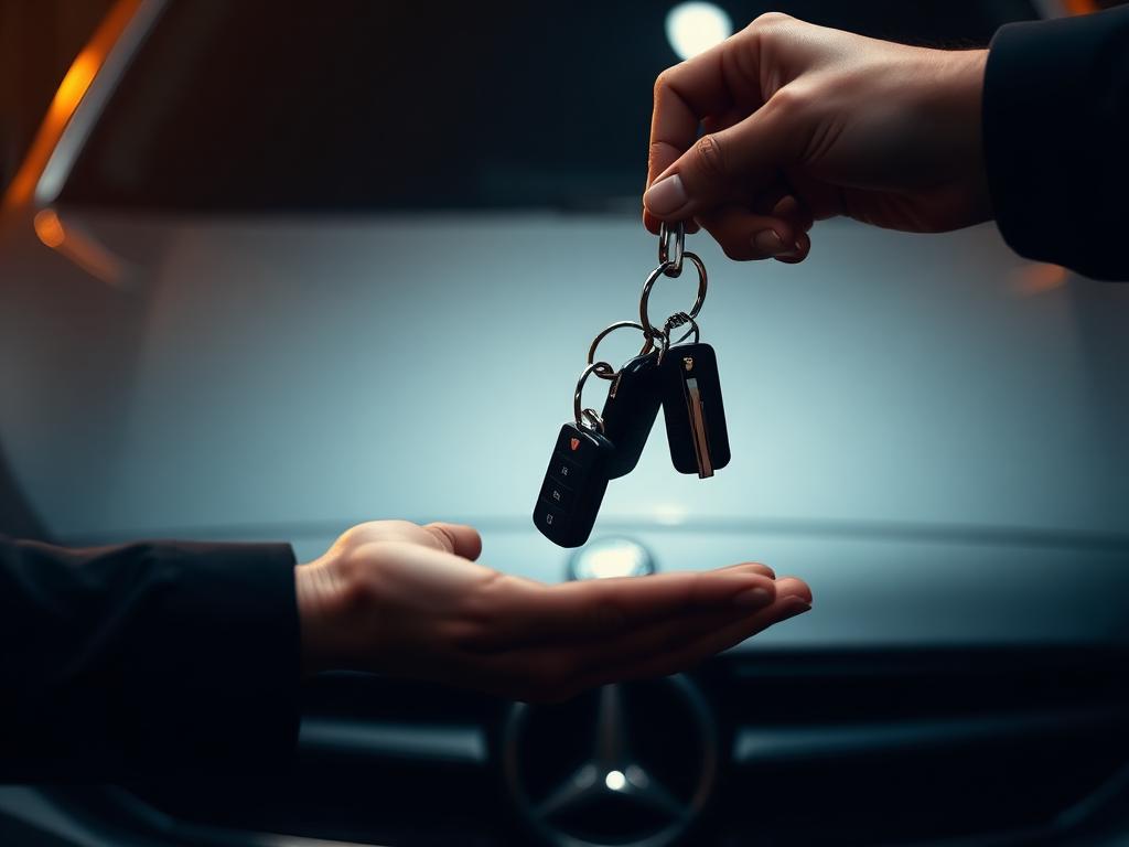 Remise des clés d'une voiture entre deux personnes